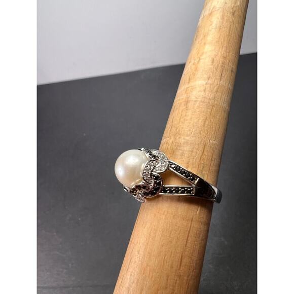 White cultured pearl and multi gem sterling silver ring size 9 *NEW* - Picture 8 of 11